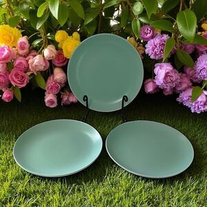 3 Poole Pottery Side Plates TwinTone Gloss Glaze Ice Green Vintage England‎ MCM